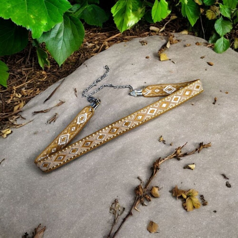 Bohemian Metallic Geometric Printed Choker Necklace Boho Neutral Brown and Tan